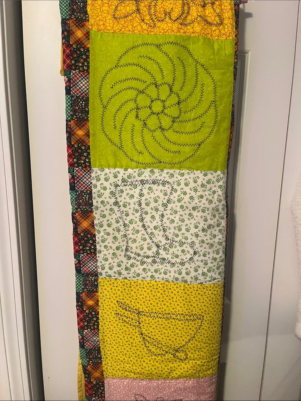 Handmade Colorful Quilted Wall Panel with Floral Motifs 53x59